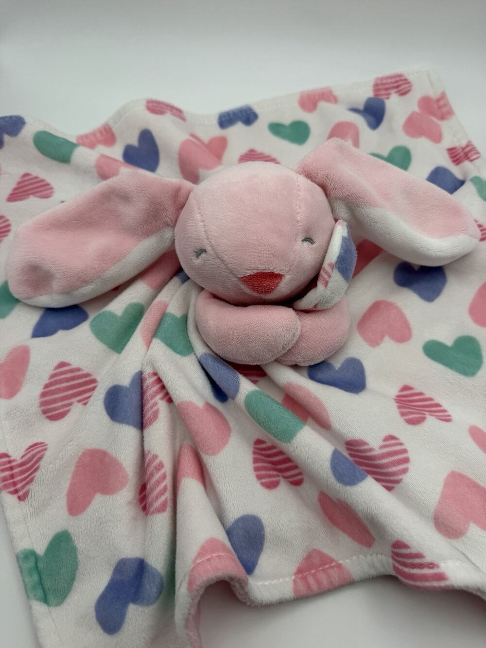 Carters Pink Bunny Hearts Baby Security Blanket Lovey Blankie Plush Bunny